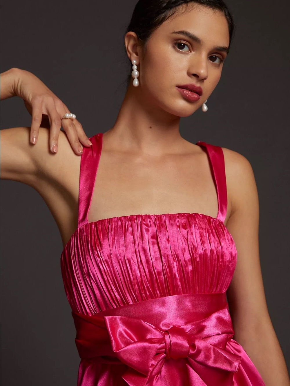 Anthropologie Maeve Bow-Tie Satin Mini Dress Pink - Barbie-Core, Party- Size 10 - Picture 2 of 13